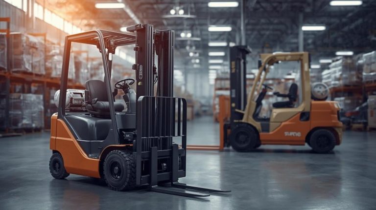 Forklift listrik lithium sedang beroperasi di dalam gudang industri modern, menampilkan efisiensi dan ramah lingkungan dibanding forklift diesel konvensional.