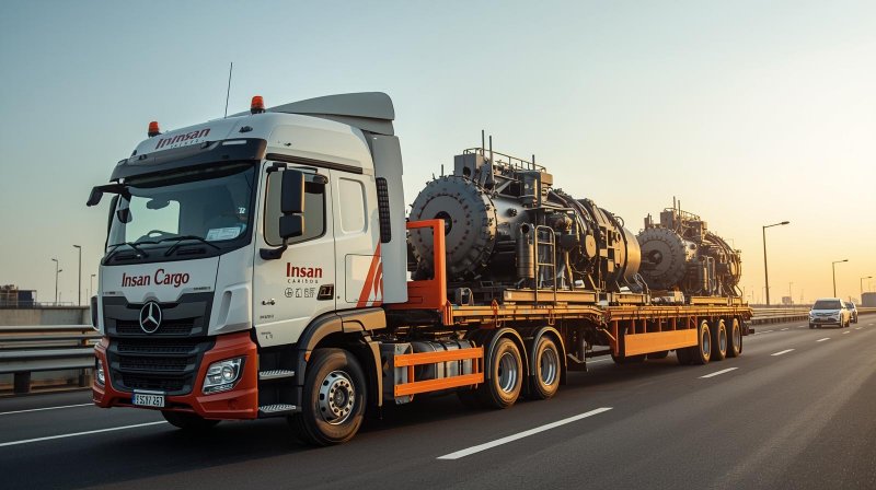 Truk lowbed mengangkut mesin industri besar dari Bekasi ke Surabaya bersama Insan Cargo Bekasi